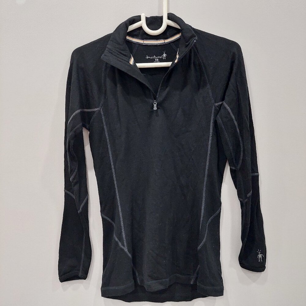 Smartwool Women's XS Quarter Zip Pullover 100% merino wool Black Baselayer